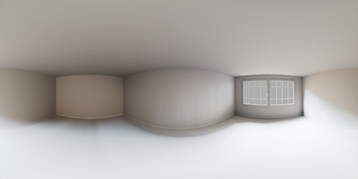 HDRI Environment Map. Empty White Room with White Floor. Window illuminates the space with bright natural Light.