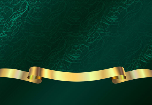 Luxury vector background. Gold pattern on a green background.