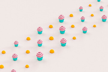 pink and white Cupcakes with orange balls