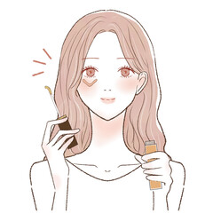 コンシーラーを目の下に塗り、クマを隠す女性