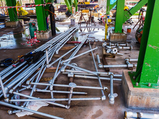 Pipe and support during construction in power plant.