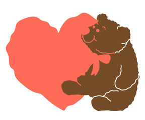 Teddy bear and heart on a white background. Symbol. Vector illustration.
