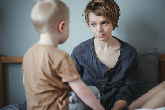 Young mother with her little son