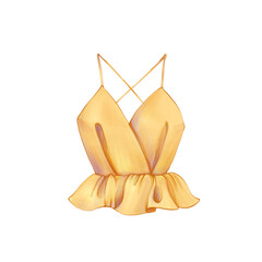 Yellow top with peplum, Procreate fashion blouse sketch, Raster illustration, Isolated on white