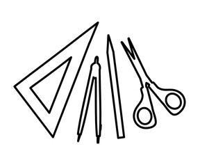 Office supplies on a white background. Silhouette. Vector illustration.