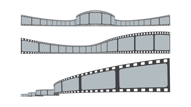 Realistic film strips collection isolated on white background. Retro 35mm foto and movie film roll vector set. Set of blank cinema film strip frames with different shape effect and empty space.