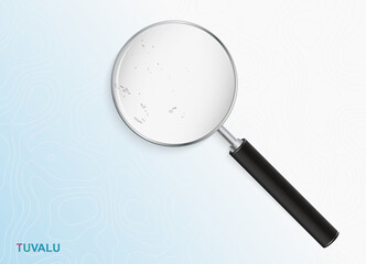 Magnifier with map of Tuvalu on abstract topographic background.