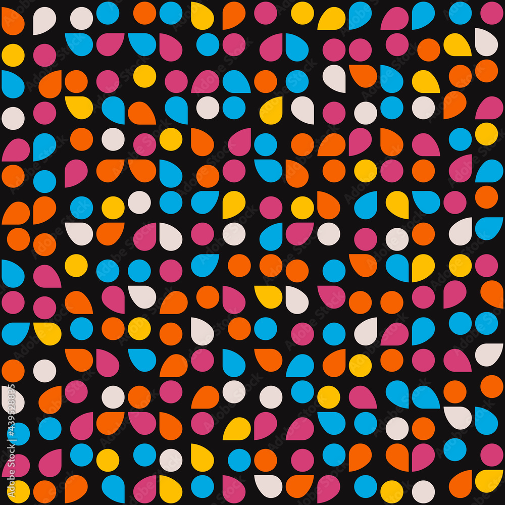 Poster Colorful drops pattern. Vector dots and drops abstract ornament. Mosaic avant garde canvas. Decorative shapes make mosaic art.