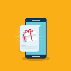 Gift box on smartphone screen. Giveaway concept. Illustration