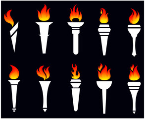 design torch Collection fire abstract illustration flame vector on Blue Background