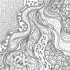 Pattern with lines and waves. Universal geometric texture. Dinamic nautical background. Line art creation. Zen art. Decorative style. Zentangle. Coloring book