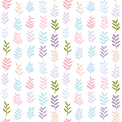 Seamless Pattern with Hand Drawn Leaf Art Design on White Background