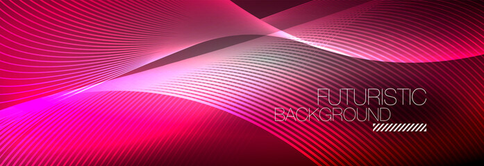 Abstract neon glowing light in the dark with waves. Shiny magic energy and motion concept, vector abstract wallpaper background