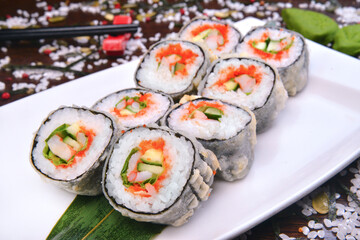 Sushi set, Japanese food, roll, Fresh and delicious sushi Japanese food.Image of Japanese food