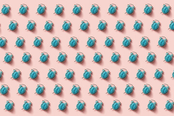 Pattern of alarm clocks with blue brains