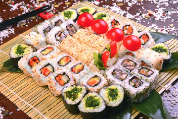 Sushi set, Japanese food, roll, Fresh and delicious sushi Japanese food.Image of Japanese food