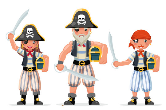Pirate costume masquerade party characters adult boy girl design vector illustration