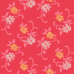 Fototapeta na wymiar Japanese Cute Chrysanthemum Flower Vector Seamless Pattern
