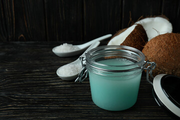 Skin care scrub concept on wooden background