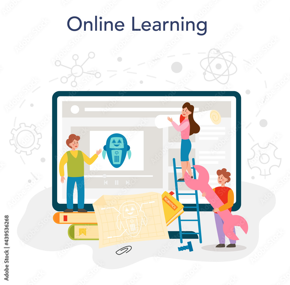 Aufkleber robotics school subject online service or platform. robot engineering