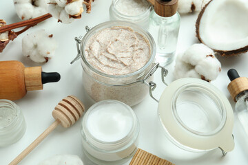 Skin care scrub concept on white background