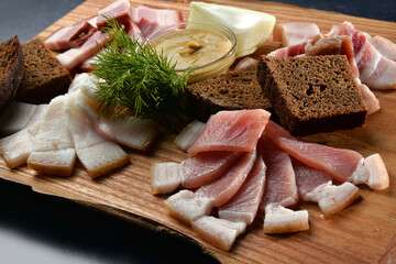 coldcut meat on wooden desk