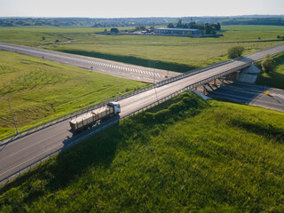 tipper truck on street road highway transportation aerial view