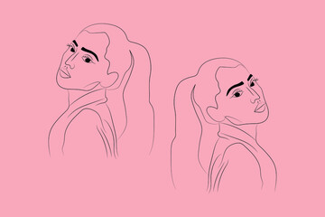 Abstract  hand drawn line drawing minimal woman portrait and body Vector illustration Contemporary portrait