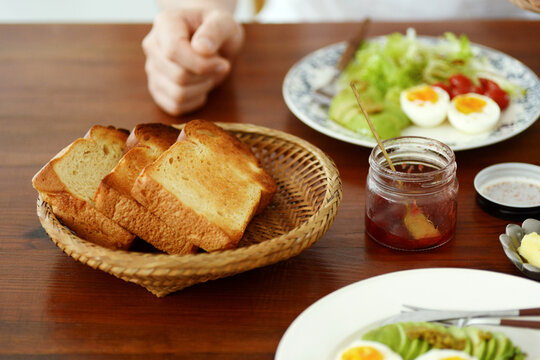 Home made delicious bread breakfast, at home on the table