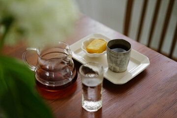 Closeup of home made delicious drinks, in a simple and comfortable home atmosphere