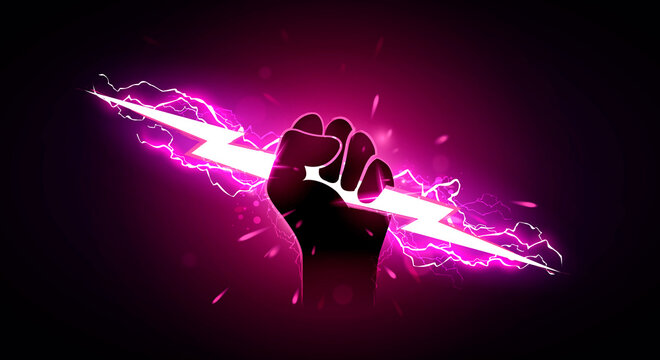 Vector Illustration Hand Holding Pink Lightning