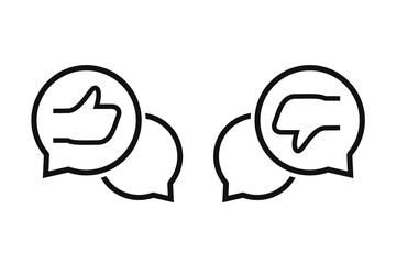 Chat bubble with thumb up or like and thumb down or dislike. Review, opinion. Illustration vector