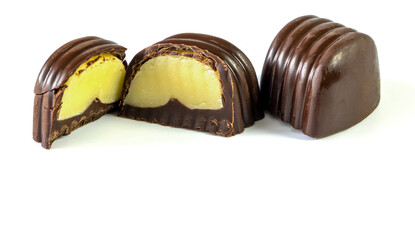 Candy with cheese filling on a white background