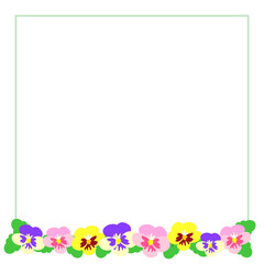 パンジーが飾られた正方形のフレームイラスト