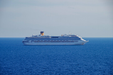 Costa cruiseships or cruise ship liners Pacifica, Fortuna and Favolosa anchored at sea offshore of...