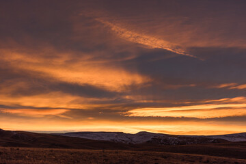 Stunning sunrise and sunset clouds in South America, epic natural scenes. The location is in Torres del Paine National Park, Chile. Wonderful sky background image.