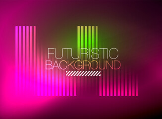 Bright neon color techno abstract background, shiny glowing neon lines in the dark background