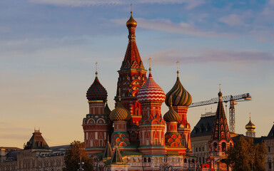 Travel destination of landmark in St. Basil's Cathedral ancient architecture on Red Square in...