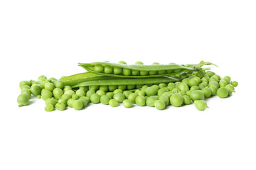 Green pea seeds isolated on white background