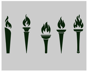 torch Green Collection illustration design Flaming with flame with Gray Background