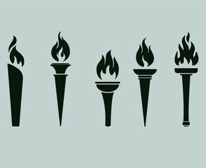 torch Green Collection illustration design Flaming with flame with Gray Background