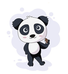 cute cartoon panda with donut vector illustration © pvl0707