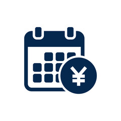 Payment schedule icon flat style. Yuan sign with calendar isolated on white background. Vector illustration
