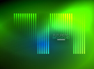 Bright neon color techno abstract background, shiny glowing neon lines in the dark background