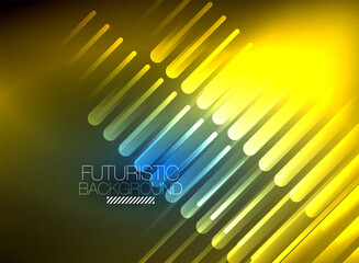 Bright neon color techno abstract background, shiny glowing neon lines in the dark background