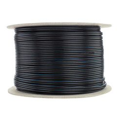 Roll of thick electric cable isolated on a white background. Black cable