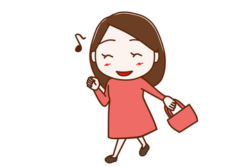 ＜全身・正面＞鼻歌を歌いながらバッグを持って笑顔で歩く女性