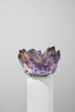Healing magic amethyst crystals on stand