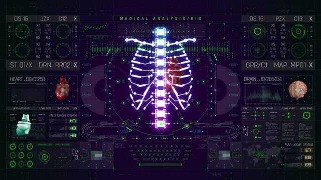 Medical HUD panel with human ribs along with other metrics
