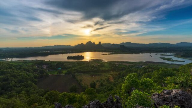 Sunset time lapse with view of Phu Sub Lhek, Lop Buri, Thailand. High Dynamic Range Imaging